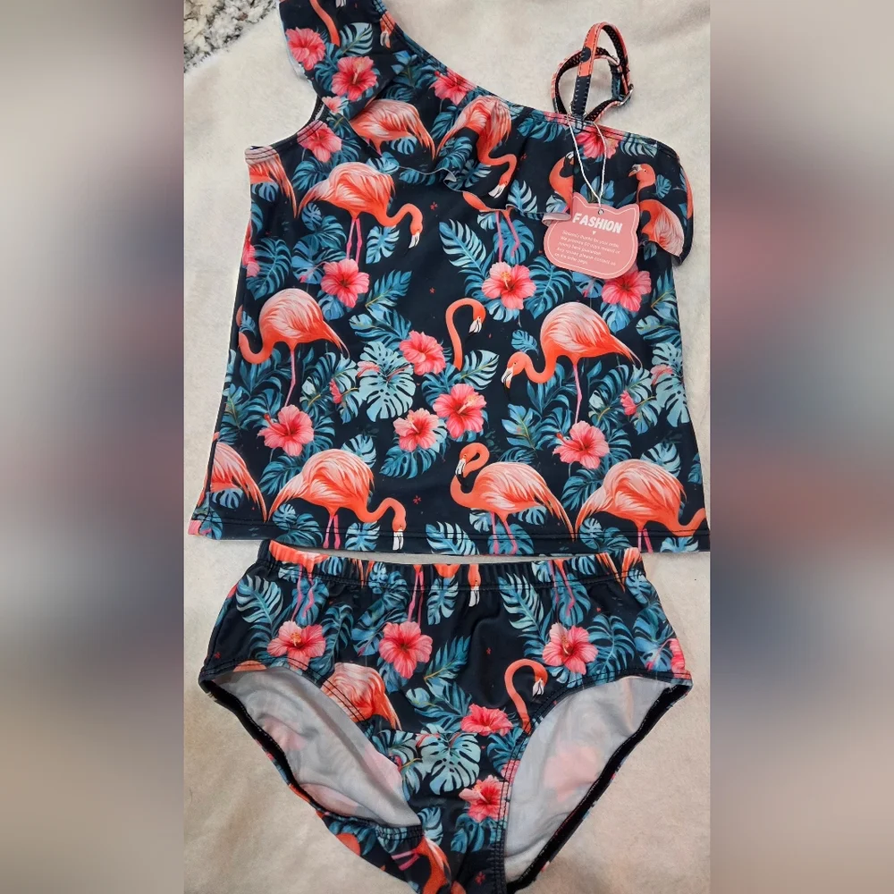 Tropical Flamingo‎ Kids Bikini Set- Beach Summer Cute 7-8